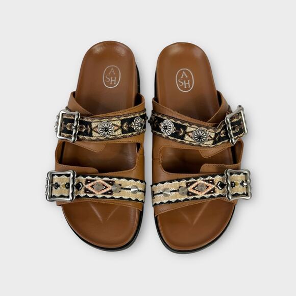 ASH Ulysse Boho Woven Strap Buckle Studded Slide Slip-on Sandal Size 39 US 8.5/9 - Picture 5 of 12